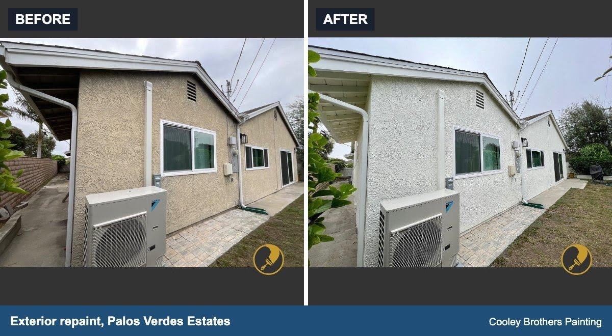 Before and after- another exterior repaint by our crew in Palos Verdes Estates.